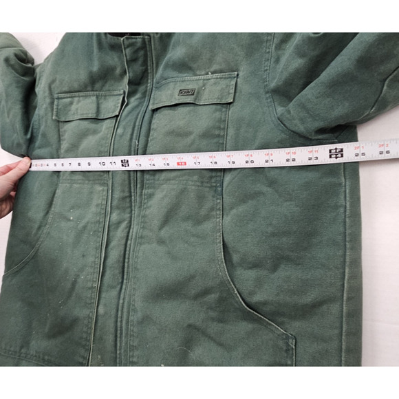 Vintage Canvas Chore Coat Men's Large Green Corduroy Collar Quilted Insulated - Picture 2 of 9